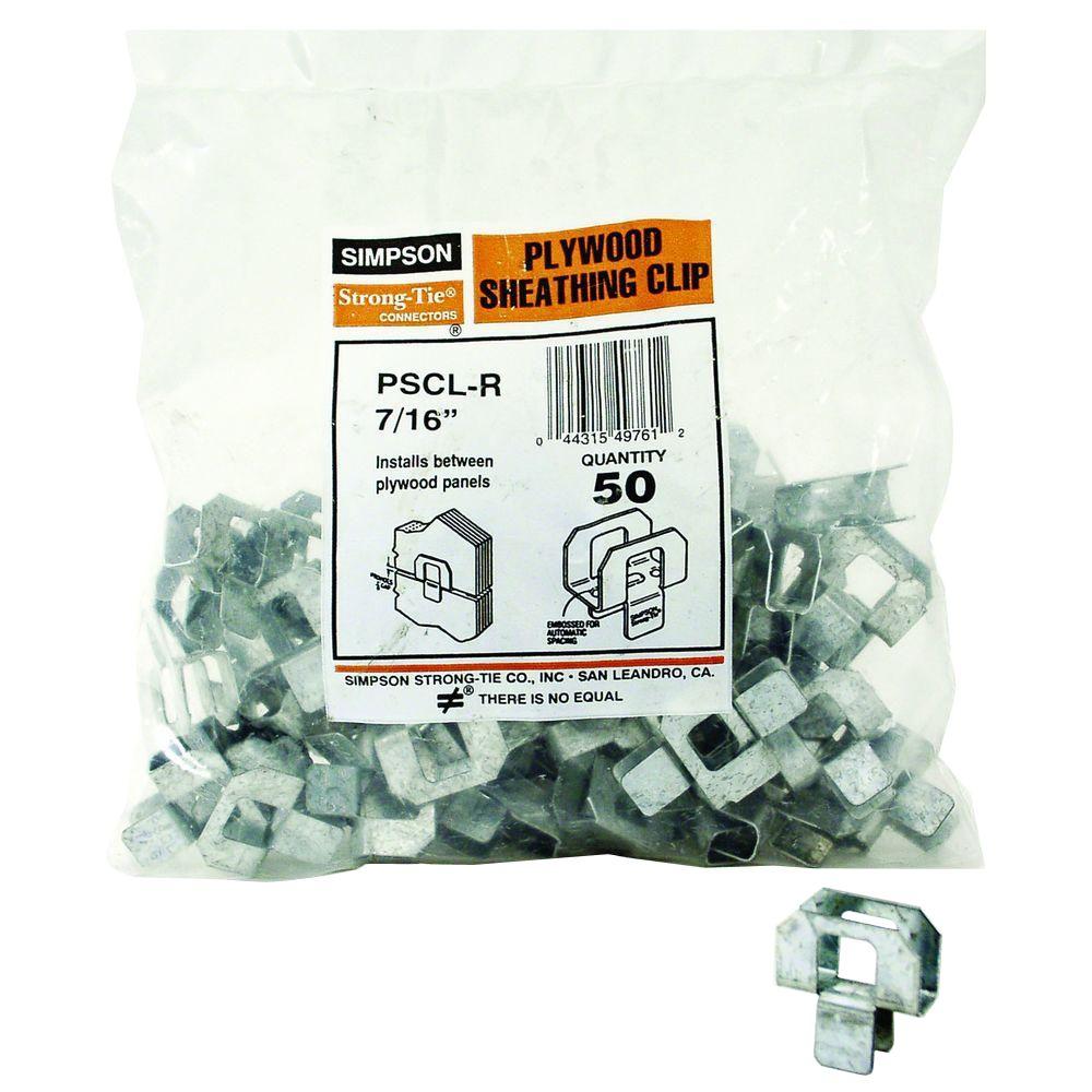 simpson strong tie 20 gauge 7 16 in plywood sheathing clip 50 qty plywood clips per sheet