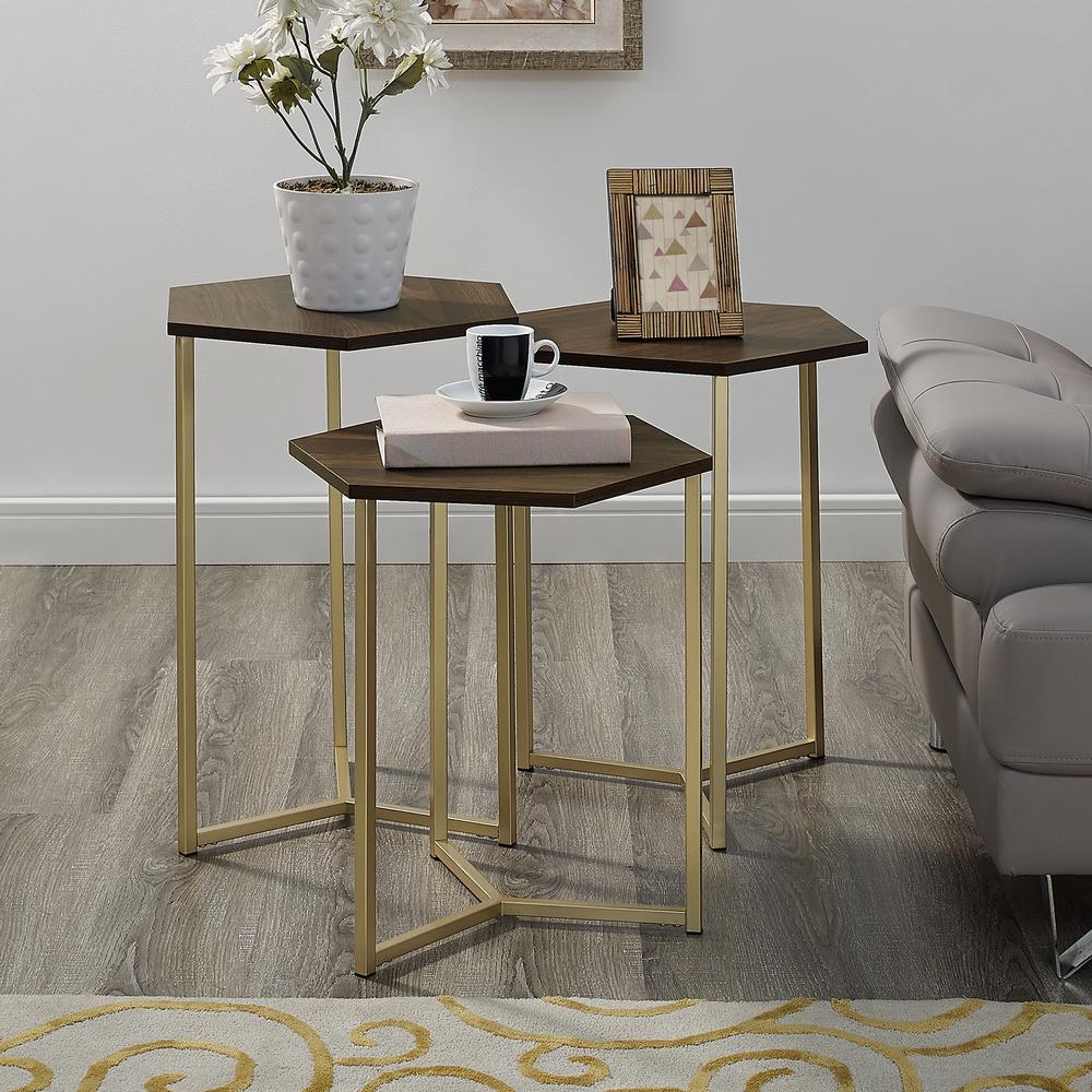 White, Set of 2 Simple Living Room Table Sets Nesting Coffee Tables Marble Look Sofa Side Tables Telescopic End Tables with Gold Metal Frame Home Decor Sets