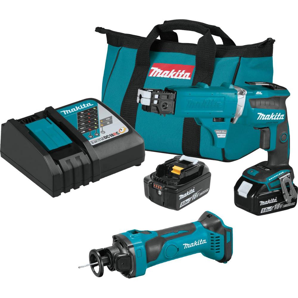 Makita 18Volt 5.0 Ah LXT Cordless Combo Kit with Autofeed Magazine