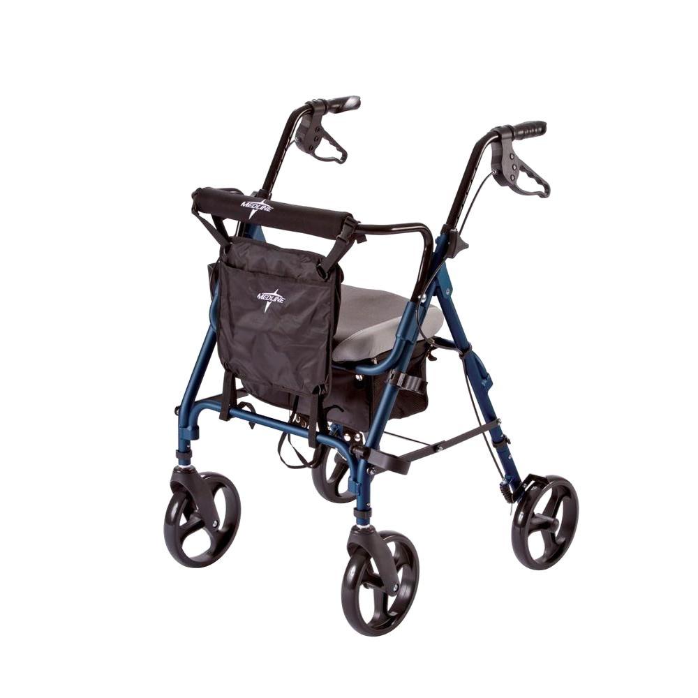 Medline Aluminum Lightweight Deluxe Folding 4Wheel Rollator in Blue