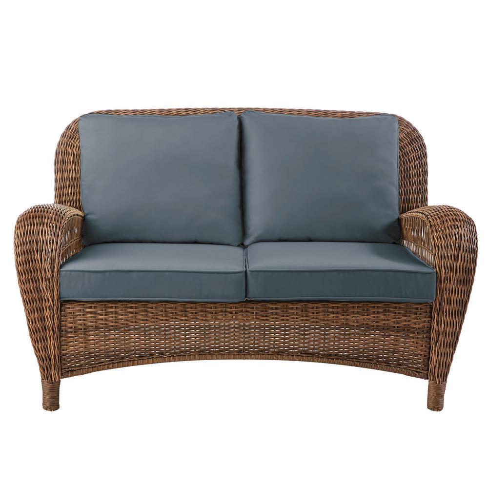 Hampton Bay Beacon Park Brown Wicker Outdoor Patio Loveseat with