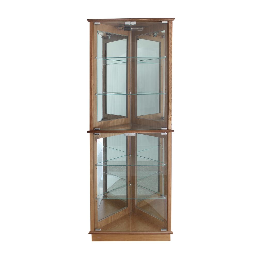 Floor Standing Oak 3 Sided Lighted Corner Curio Cabinet Fscc002 V Sided Lighted Corner Curio Cabinet