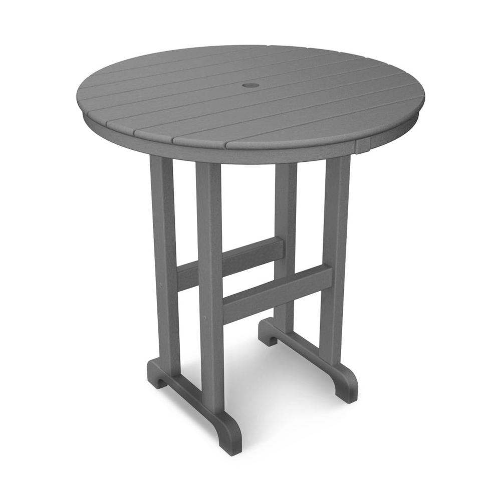 2 3 Person Polywood Bar Height Tables Outdoor Furniture Slate Grey Round Plastic Outdoor Patio Counter Table