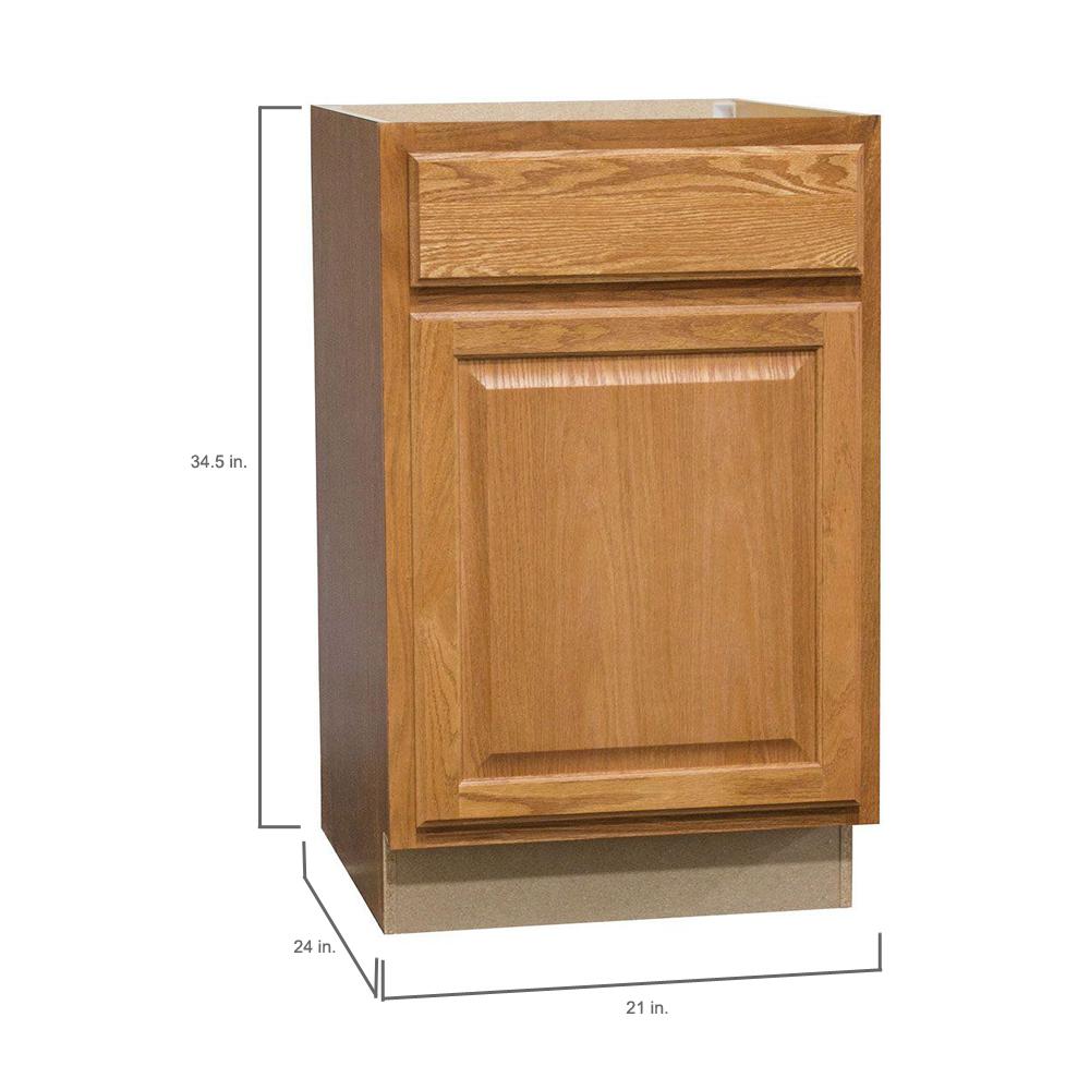 Hampton Bay Hampton Assembled 21 In X 34 5 In X 24 In Base Kitchen Cabinet With Ball Bearing Drawer Glides In Medium Oak Kb21 Mo The Home Depot