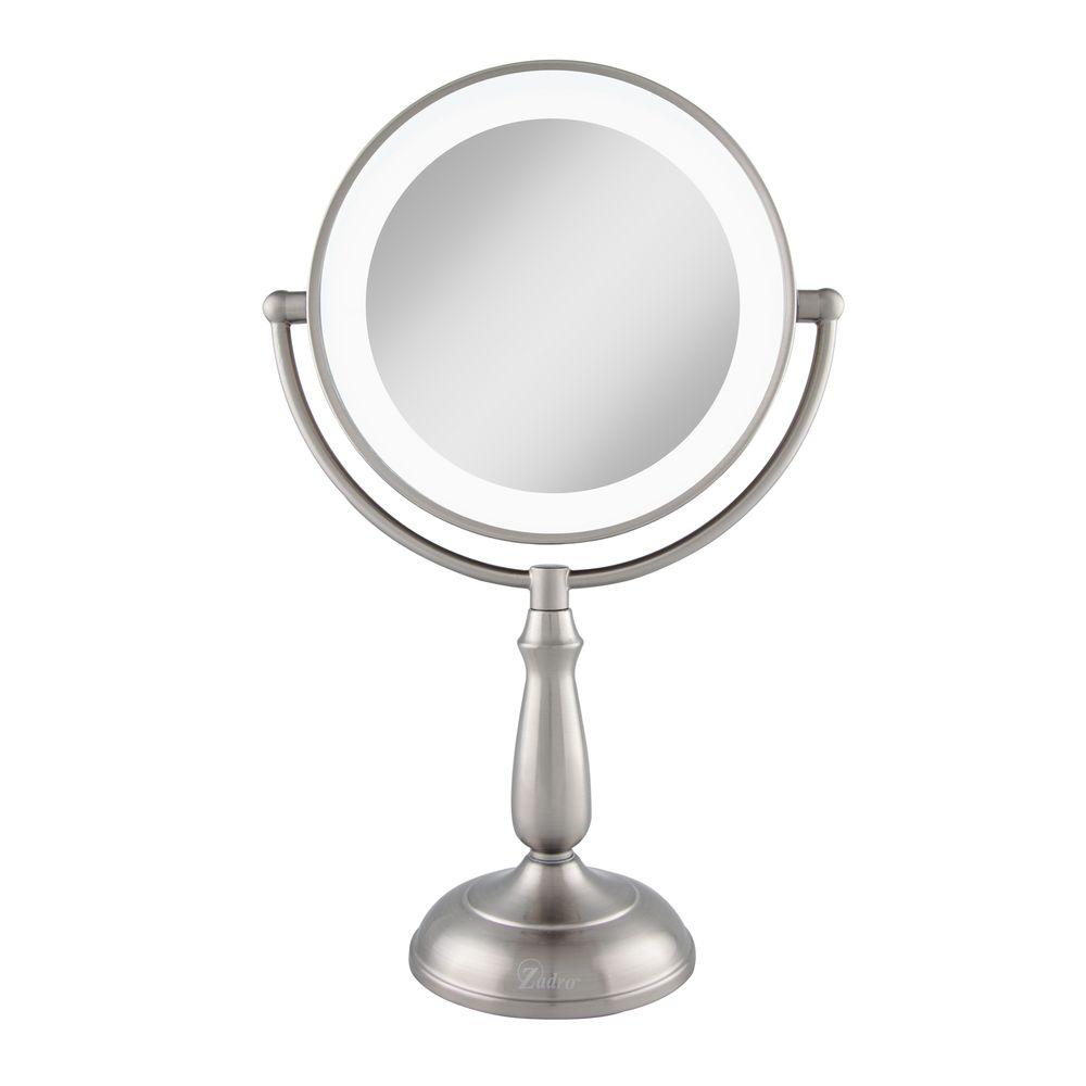 Zadro 7 5 In X 17 25 In Smart Touch Dimming Led Freestanding Bi View 12x 1x Vanity Beauty Makeup Mirror In Satin Nickel Ledvprt412 The Home Depot