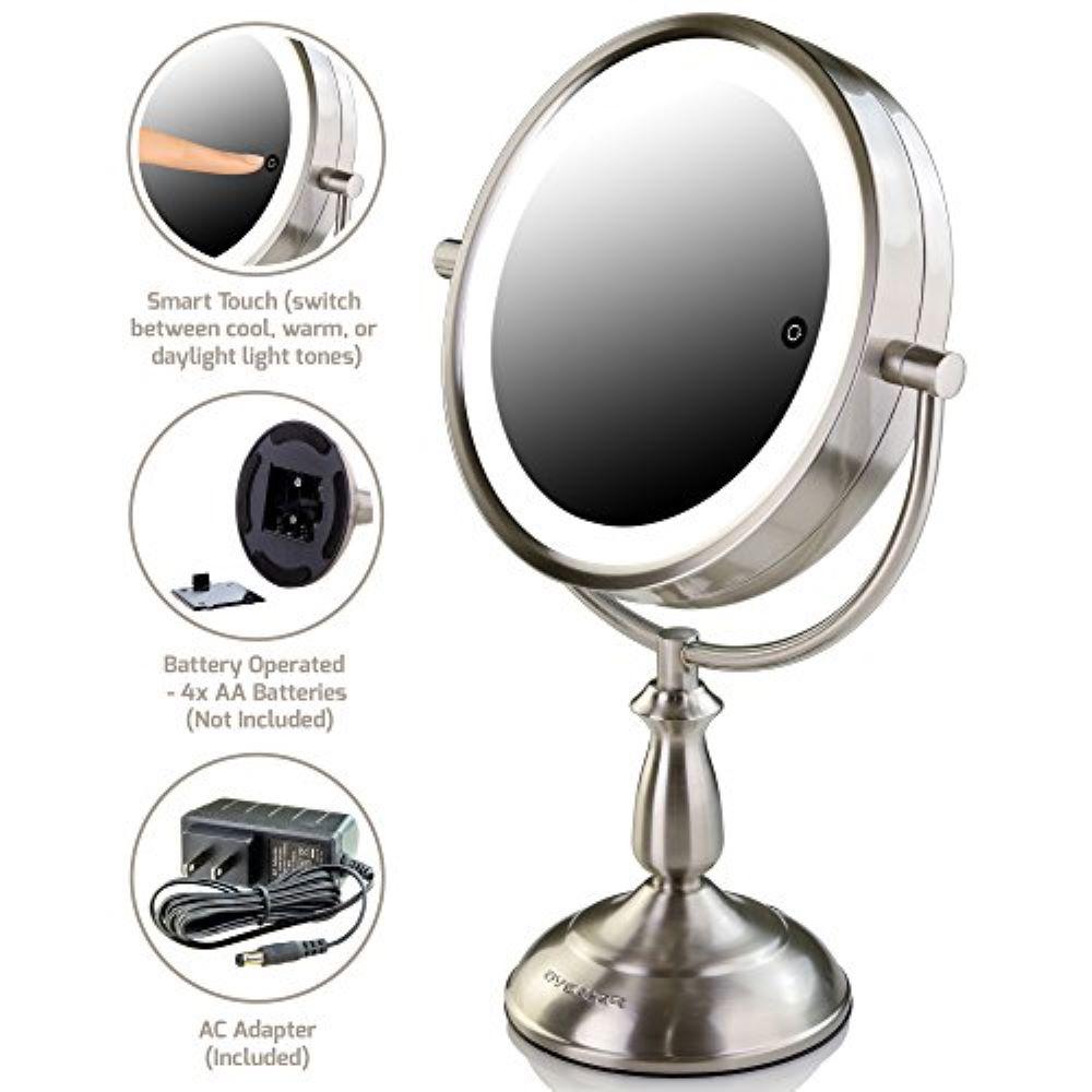 Led Lighted Tabletop Vanity Mirror Battery Or Cord Operated Nickel Brushed Mpt75br1x10x