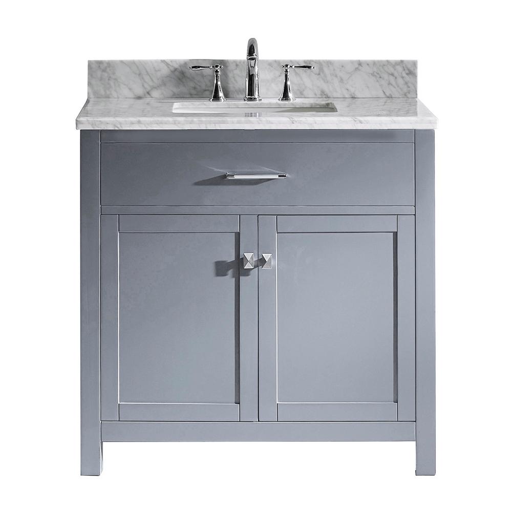 Virtu USA Caroline 36 in. W Bath Vanity in Gray with Marble Vanity Top in White with Square