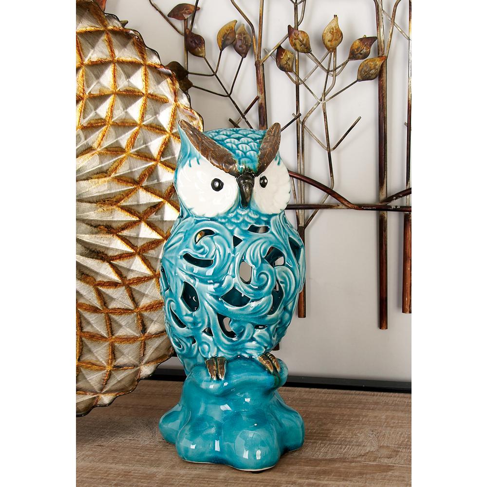 Litton Lane 11 in. Ceramic Owl Decorative Figurines in Glazed Turquoise