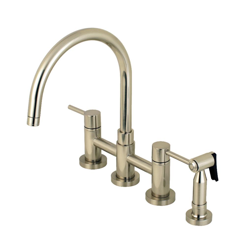 Kingston Brass Concord 2 Handle Bridge Kitchen Faucet With Side Sprayer In Brushed Nickel