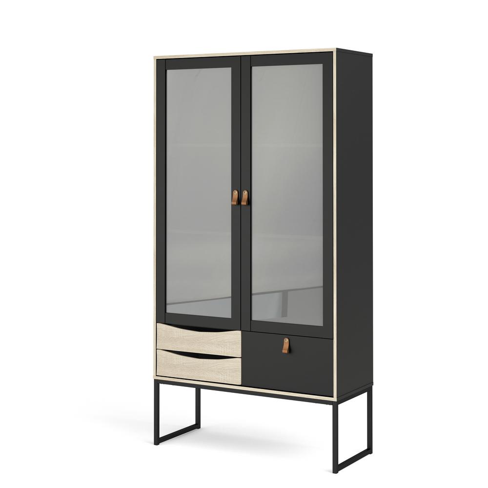 Tvilum Stubbe Black Matte Oak Structure 2 Glass Door China Cabinet