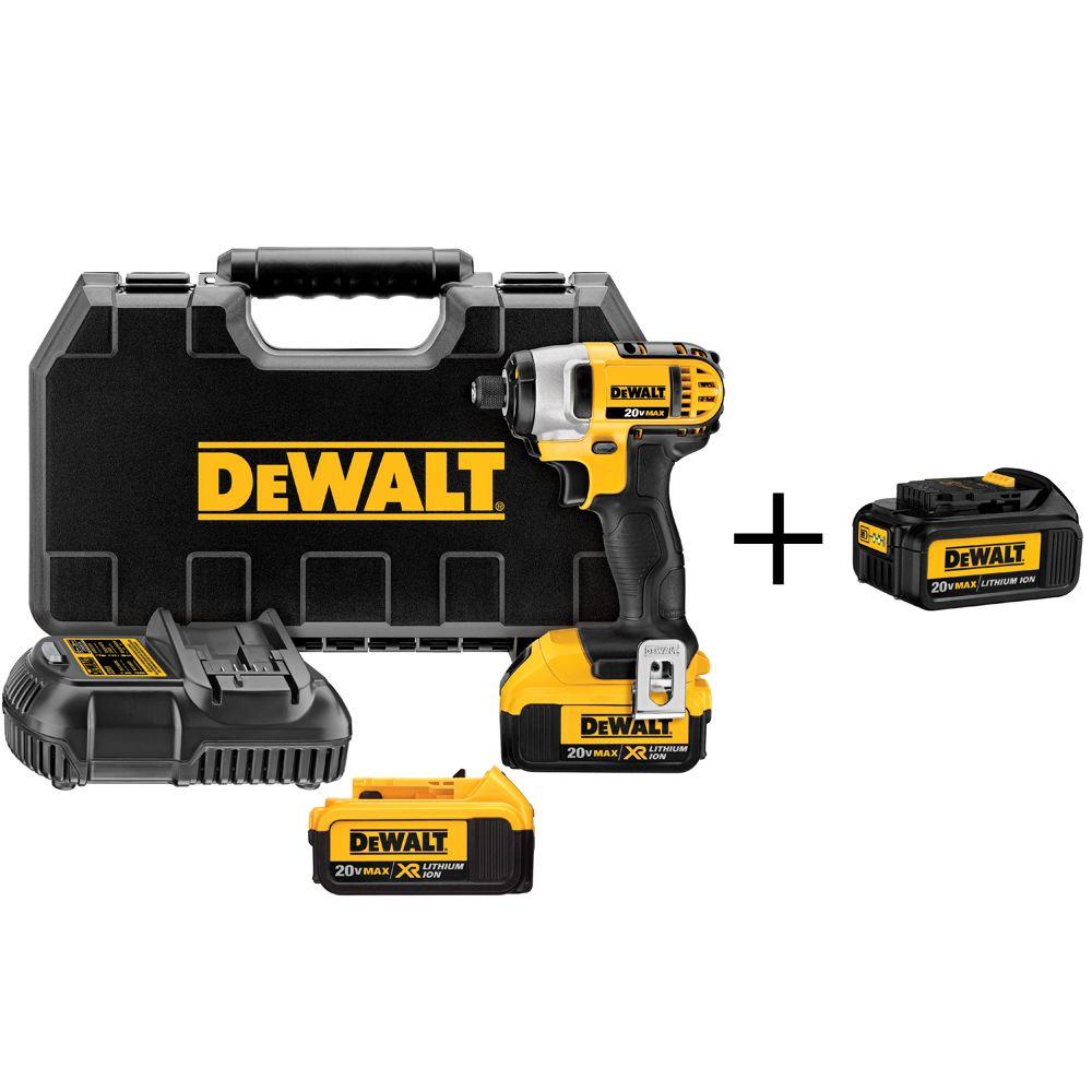 DEWALT 20Volt MAX LithiumIon Cordless 1/4 in. Impact Driver with (2