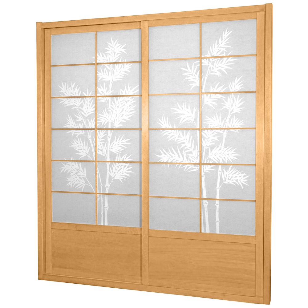 7 Ft Natural Bamboo Tree 2 Panel Sliding Door