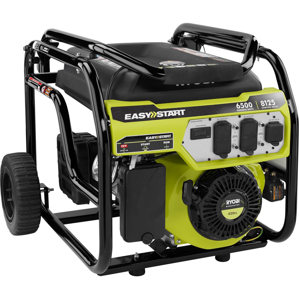 Ryobi 6 500 Watt Gasoline Powered Portable Generator With Co Shutdown Sensor Ry906500s The Home Depot