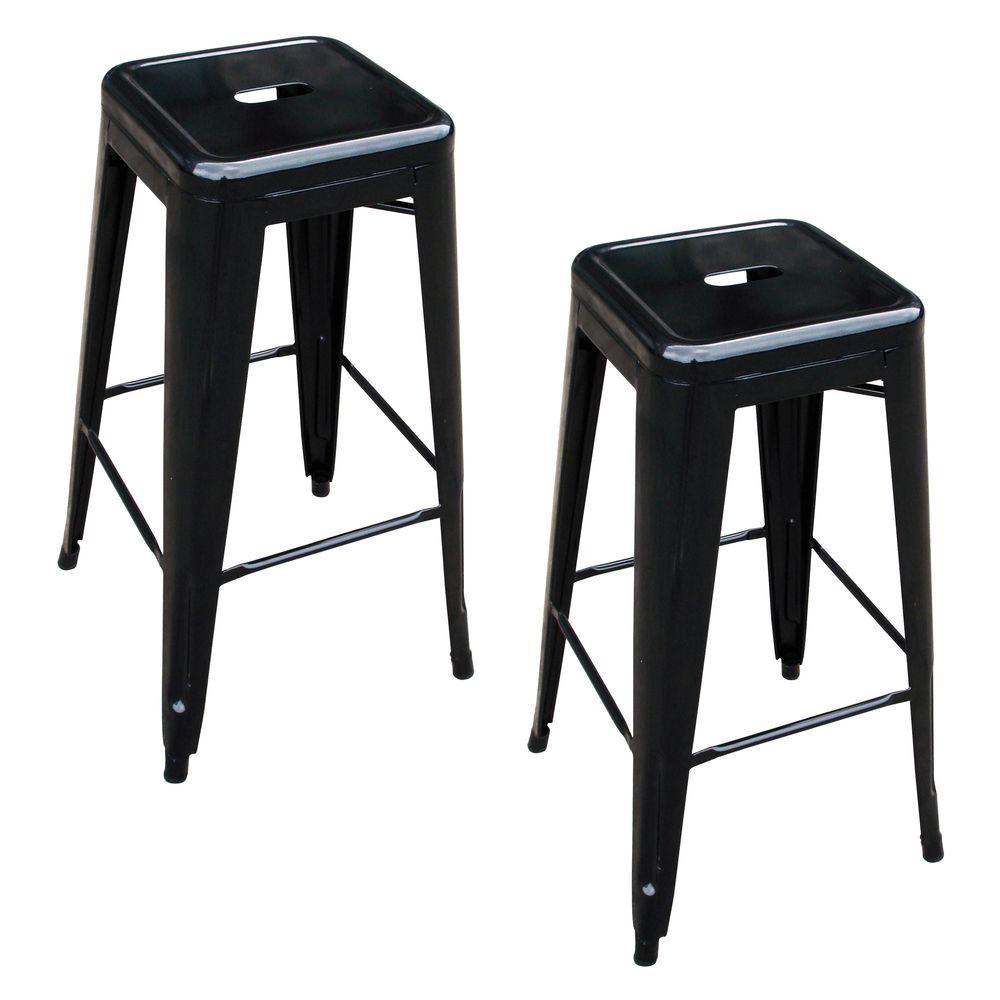 AmeriHome Loft Style 30 in. Stackable Metal Bar Stool in Black (Set of 2) was $133.39 now $84.9 (36.0% off)