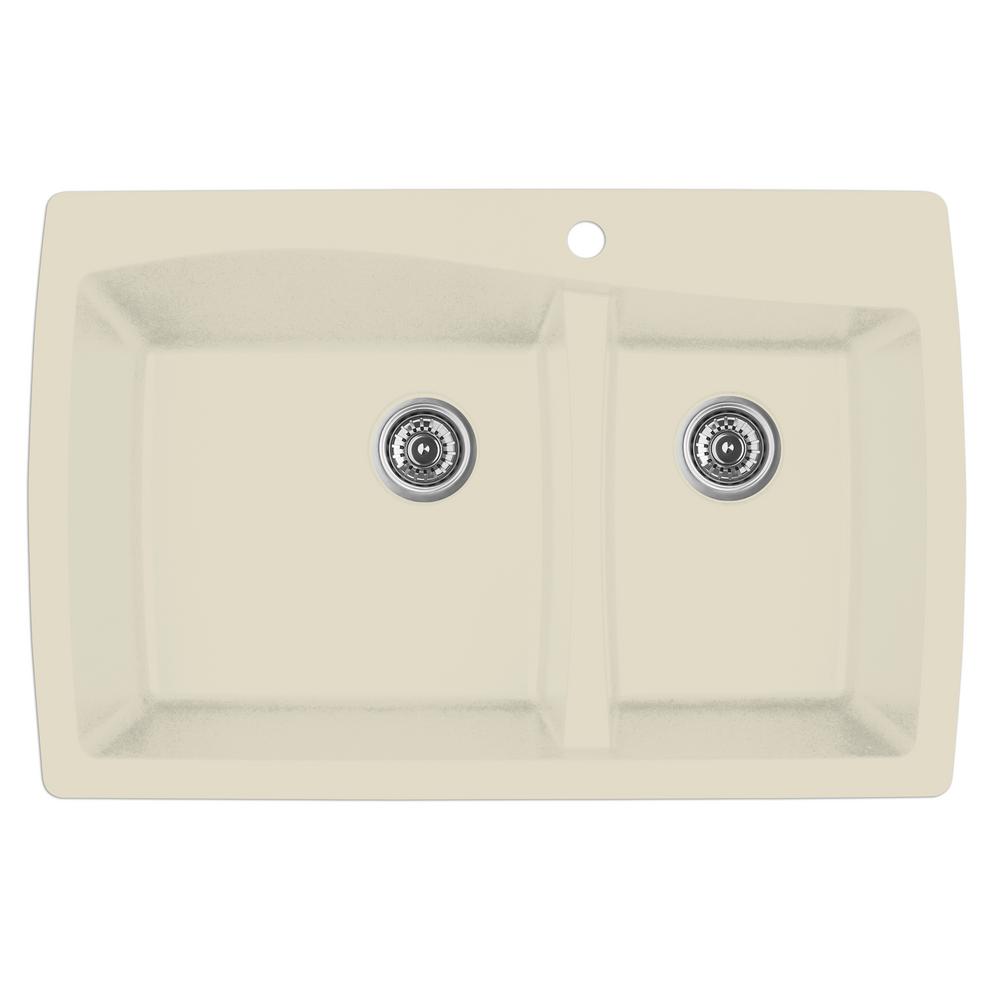 Karran Drop In Quartz Composite 34 In 1 Hole 6040 Double Bowl Kitchen Sink In Bisque Qt 721 Bi