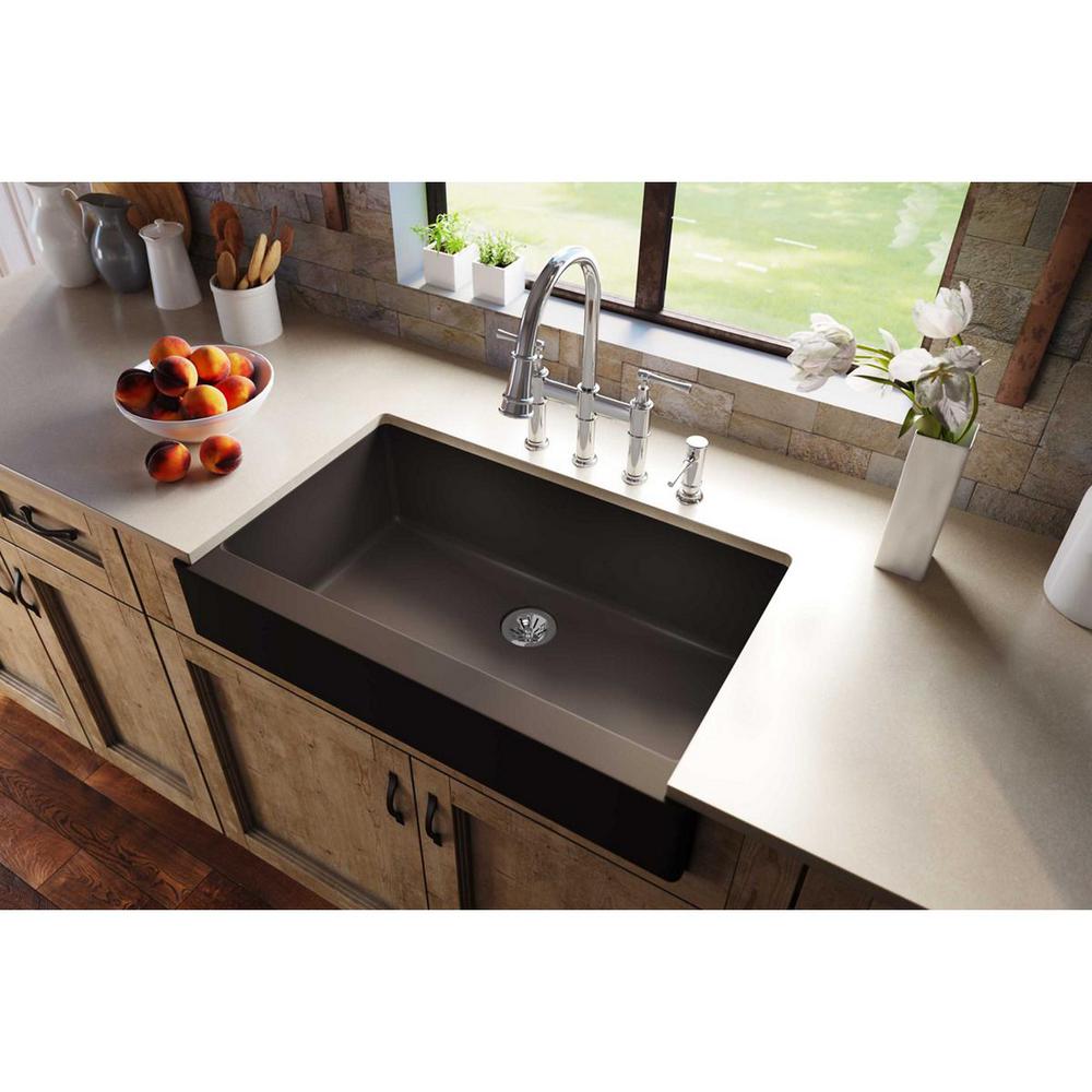 Elkay Quartz Luxe Perfect Drain Farmhouse Apron Front Composite 36 In Single Bowl Kitchen Sink In Chestnut