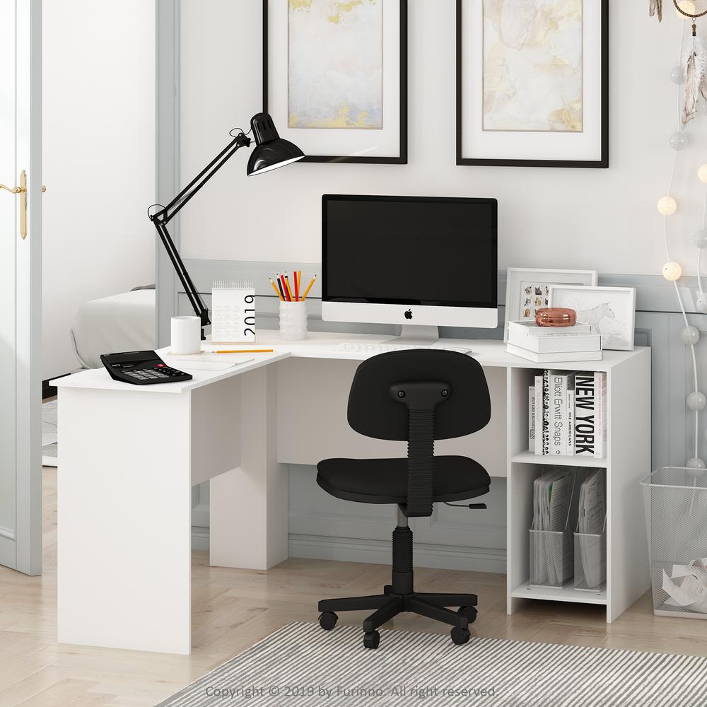 Furinno Indo White L Shaped Desk With Bookshelves 16084wh