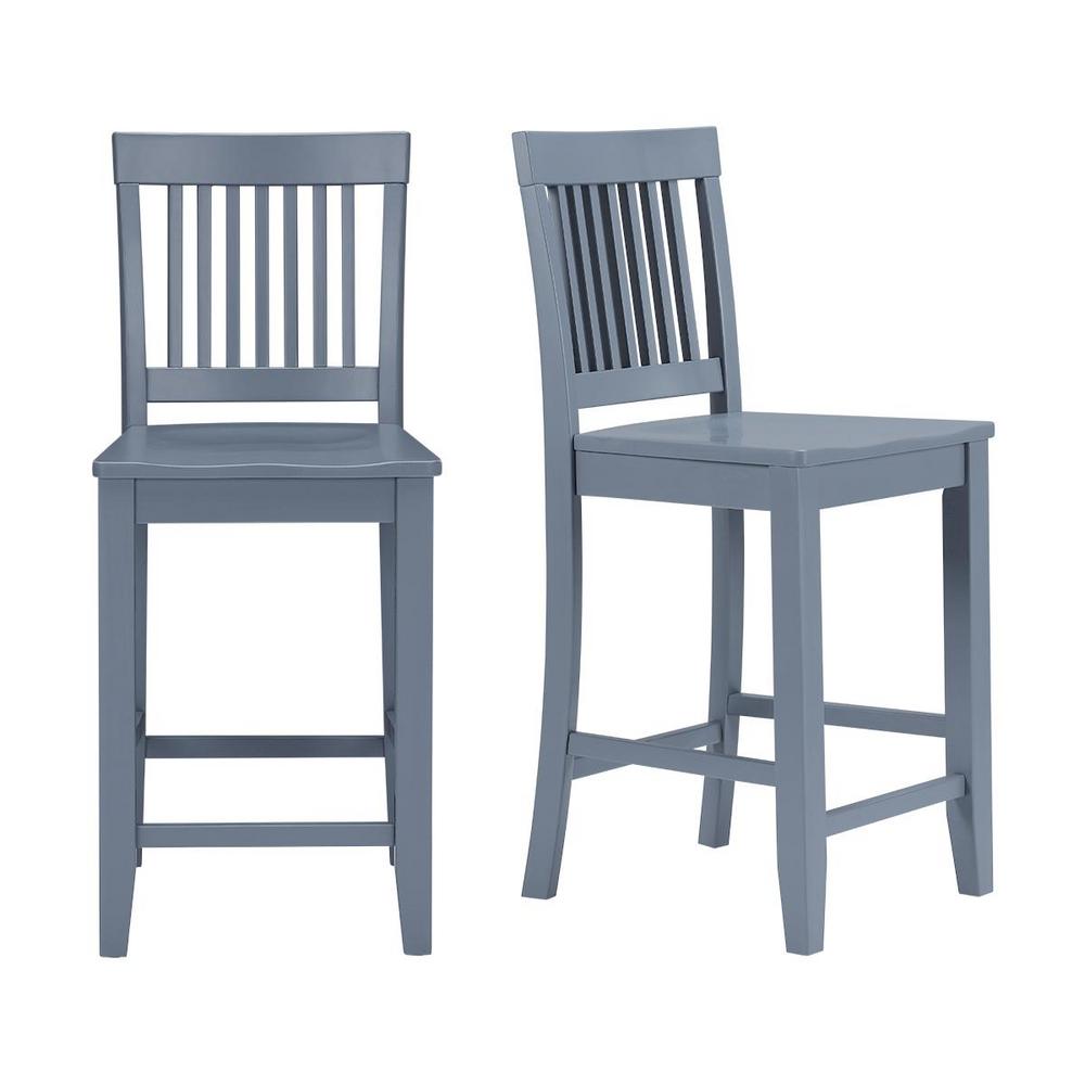 StyleWell Scottsbury Steel Blue Wood Bar Stool with Slat Back (Set of 2) (19.14 in. W x 44.52 in