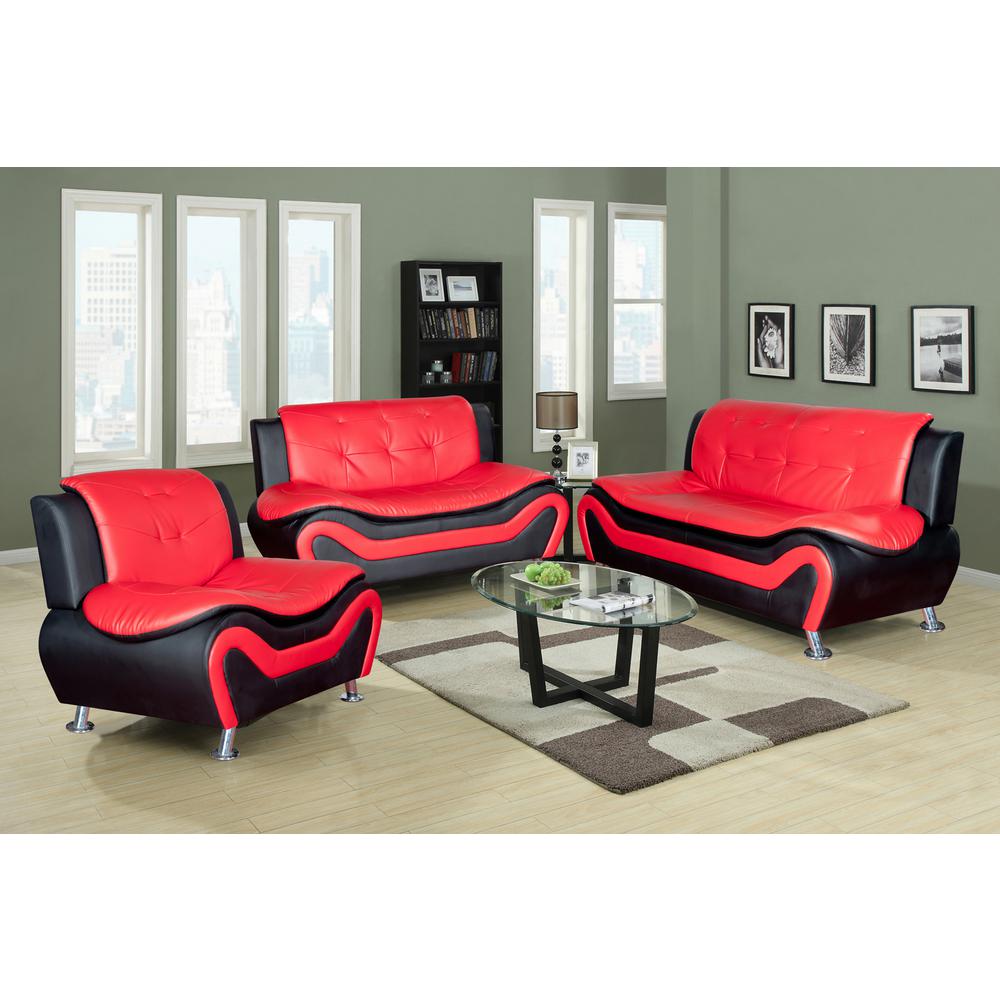 Star Home Living Red And Black Leather Three Piece Sofa Set Sh4503