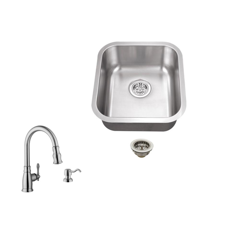 Ipt Sink Company Undermount 16 In 18 Gauge Stainless Steel Bar Brushed With Arc Kitchen Faucet