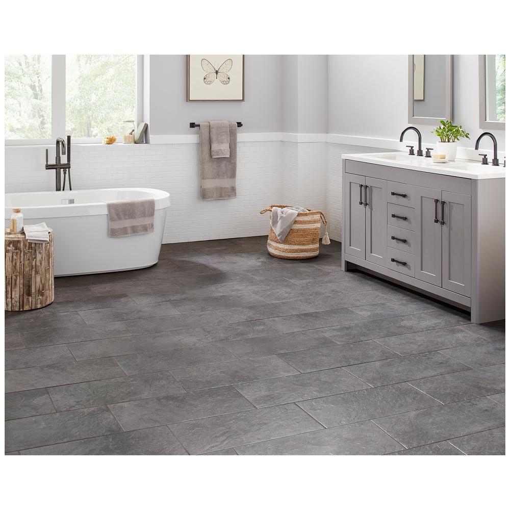 Trafficmaster Cascade Ridge 24 In X 12 In Slate Ceramic Floor