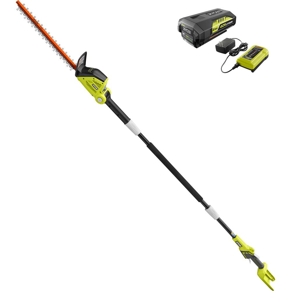 Ryobi 18 In 40 Volt Lithium Ion Cordless Pole Hedge Trimmer With 2 0