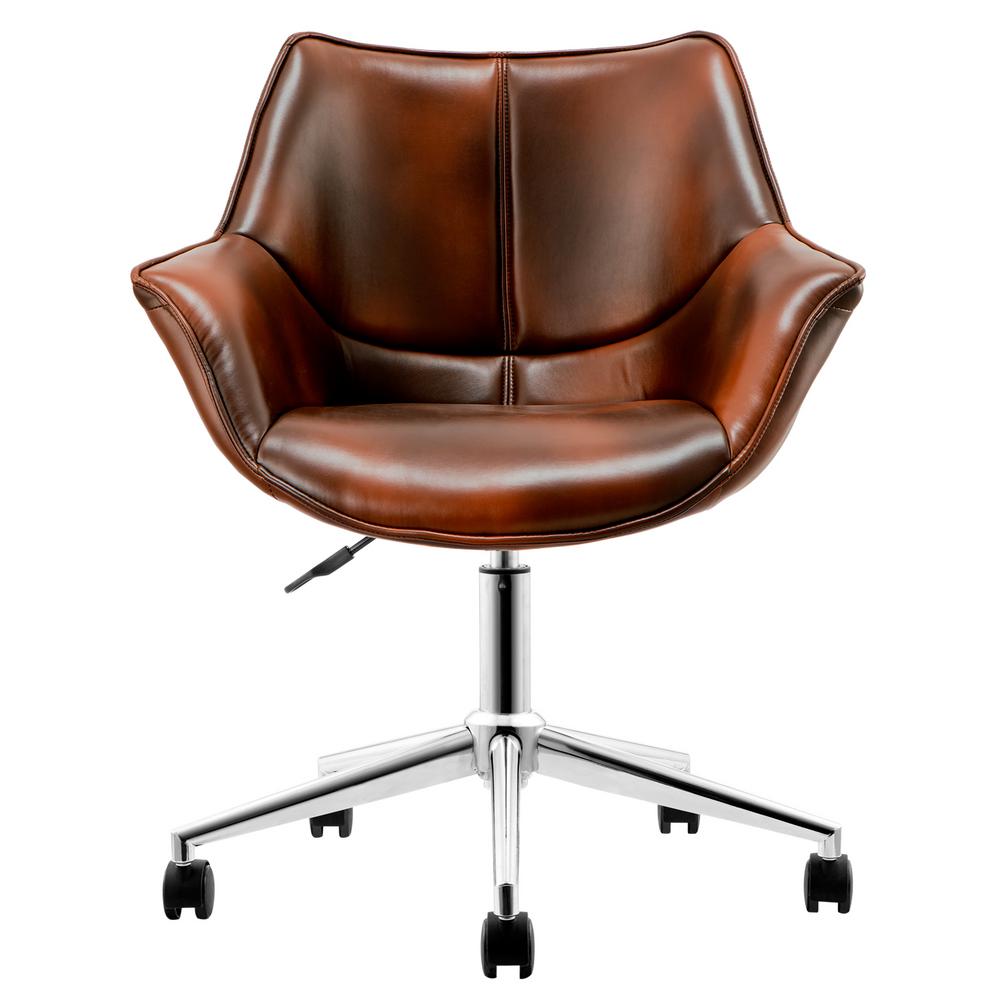 Boyel Living Adjustable Height Brown Pu Leather Swivel Office Chair Wf Nc100 The Home Depot