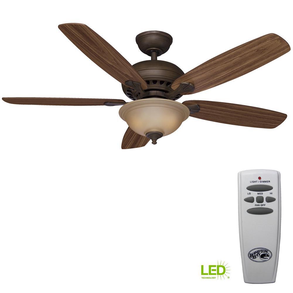 Hampton Bay Southwind 52 in. LED Indoor Venetian Bronze Ceiling Fan with Light Kit and Remote Control