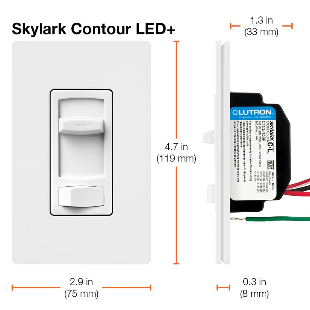 Lutron Single Pole Or 3 Way Skylark Contour Led Dimmer Switch For Dimmable Led Halogen And Incandescent Bulbs White Ctcl 153pr Wh The Home Depot