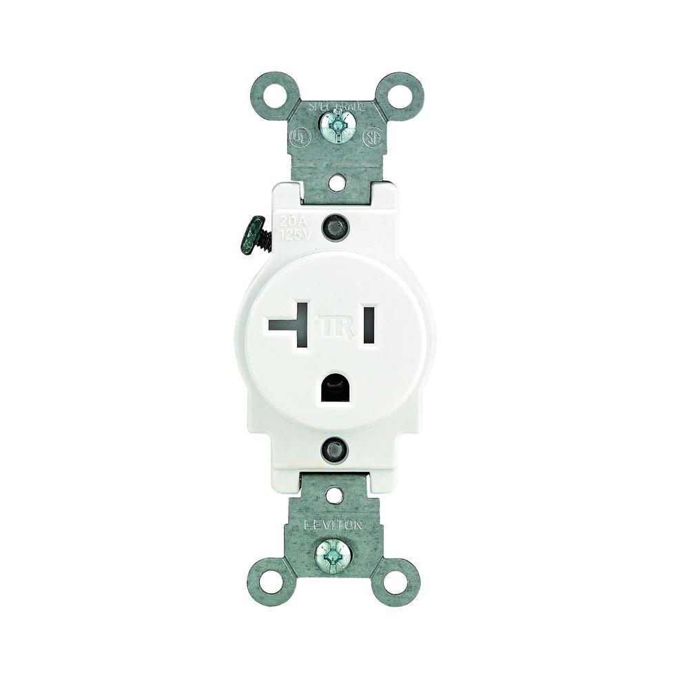 Leviton 20 Amp Commercial Grade Tamper Resistant Single Outlet, White