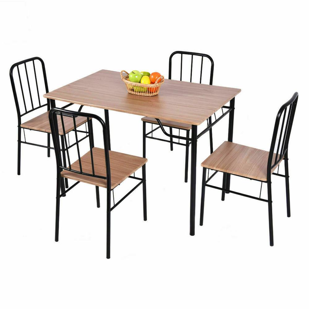 Oak Homemake 5 Piece Wooden Metal Dining Table Sets Rectangle Table And 4 Round Chairs For Home Kitchen Modern Furniture Mimbarschool Com Ng