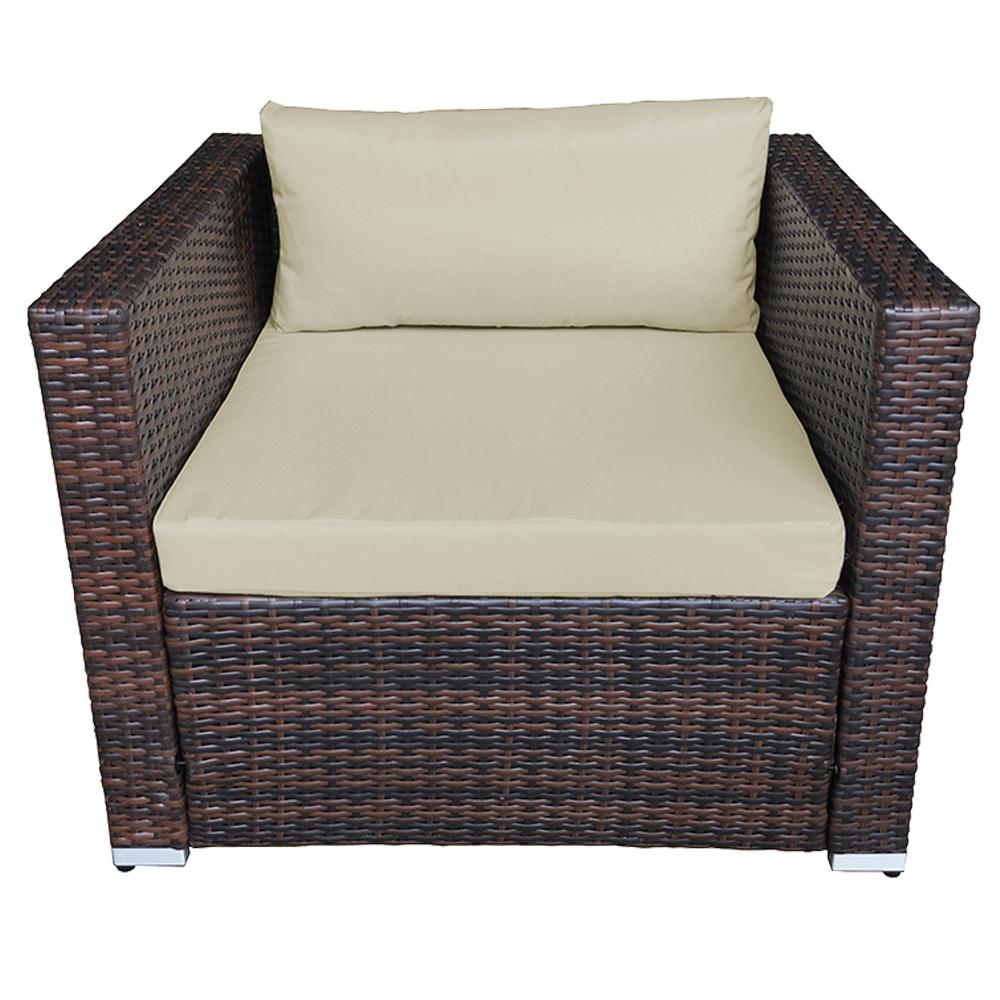 Unbranded 1 Piece Wicker Rattan All Weather Outdoor Patio Furniture Single Sofa Manual Weaving With Beige Cushion Tdjw Wrt01 0011 01 The Home Depot