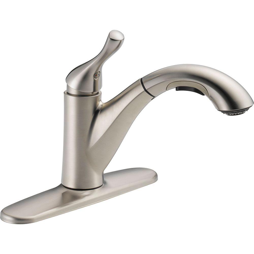 Delta Grant Single Handle Pull Out Sprayer Kitchen Faucet In Stainless 16953 Ss Dst The Home Depot