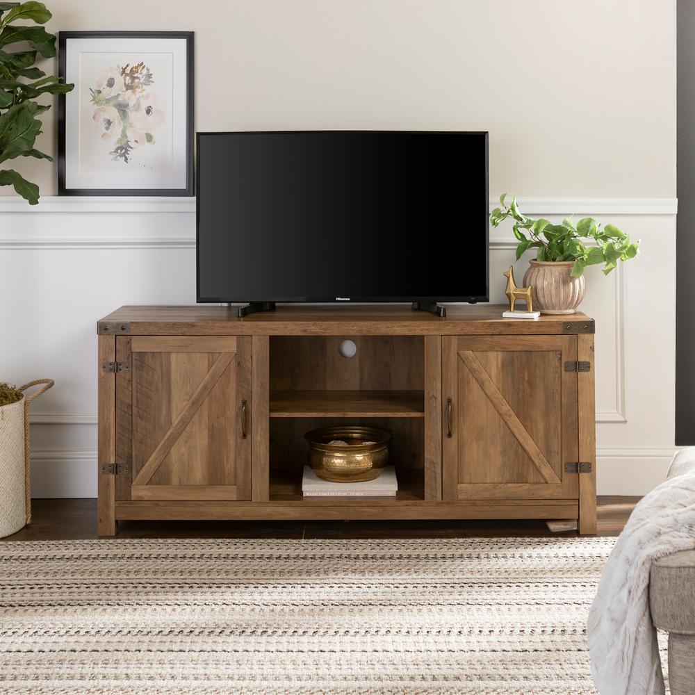 Walker Edison Furniture Company 58 in. Rustic Oak Barn Door TV Stand ...