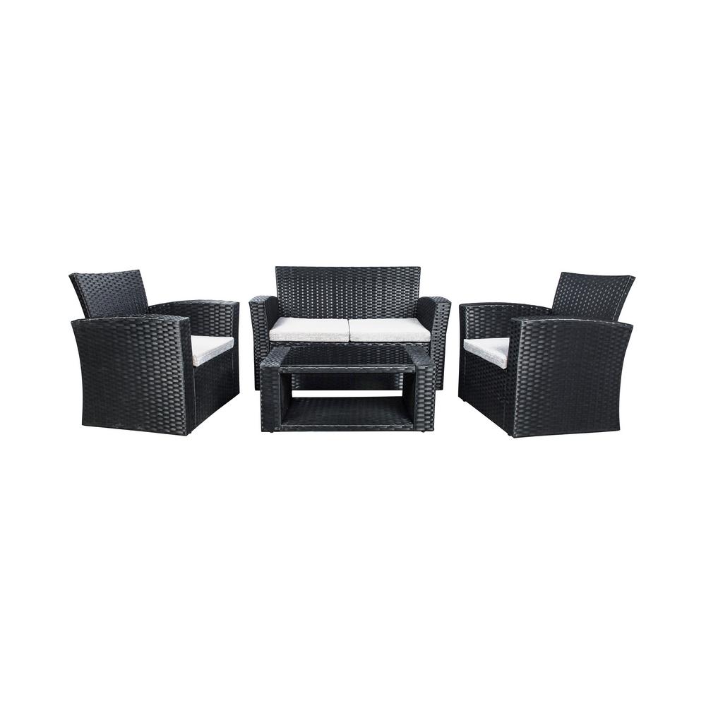 WESTIN OUTDOOR Hudson 4Piece Black Rattan Wicker Patio Conversation