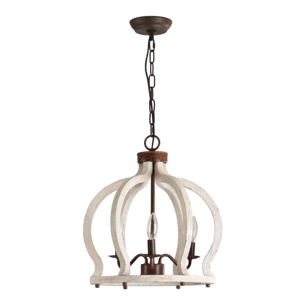 Unbranded Cottage Farmhouse 3 Light Distressed White Wood Pendant Chandelier With Crown Cage And Candle Light Fc4015 3w The Home Depot