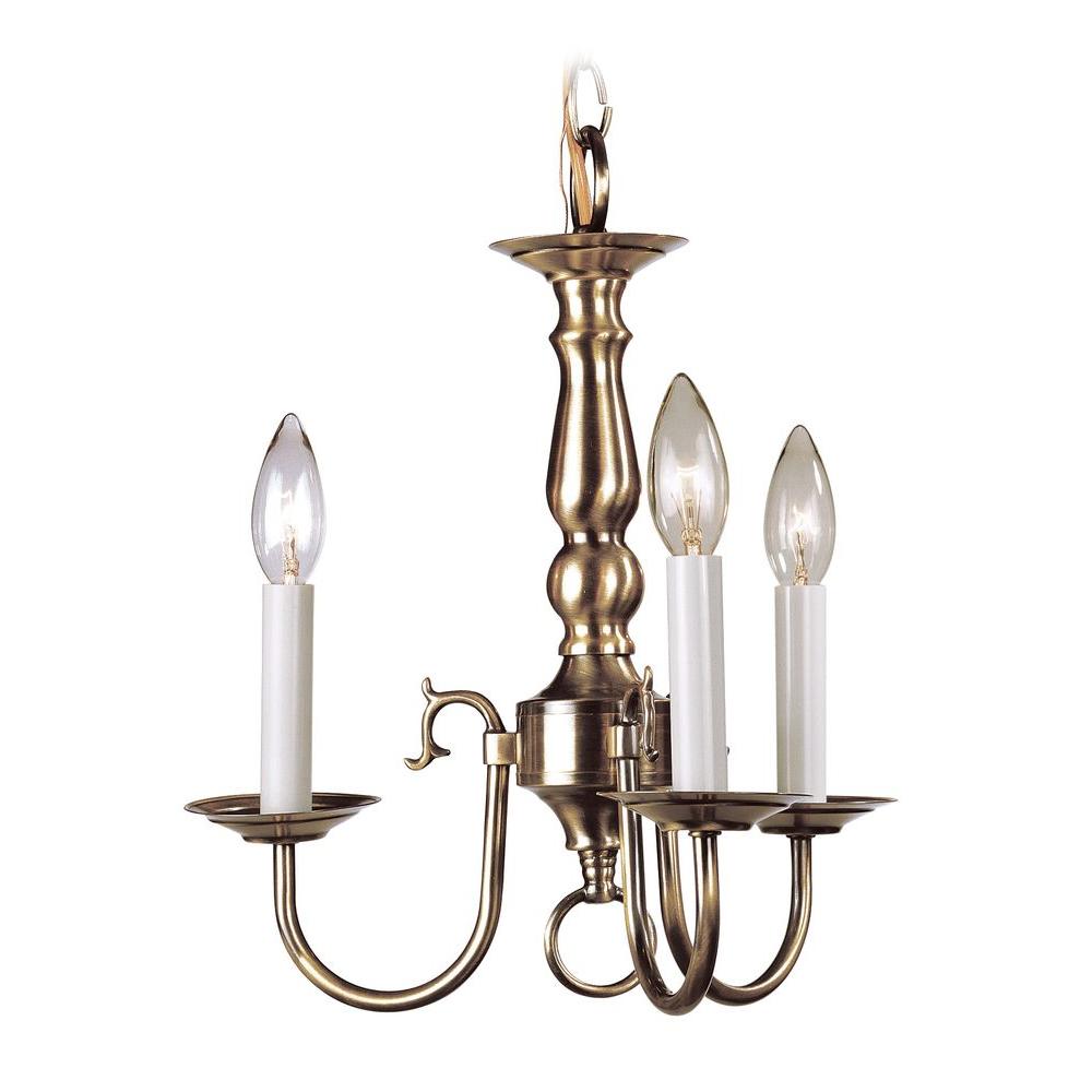 Brass Mini Chandeliers Lighting The Home Depot 3 Light Antique Brass Chandelier
