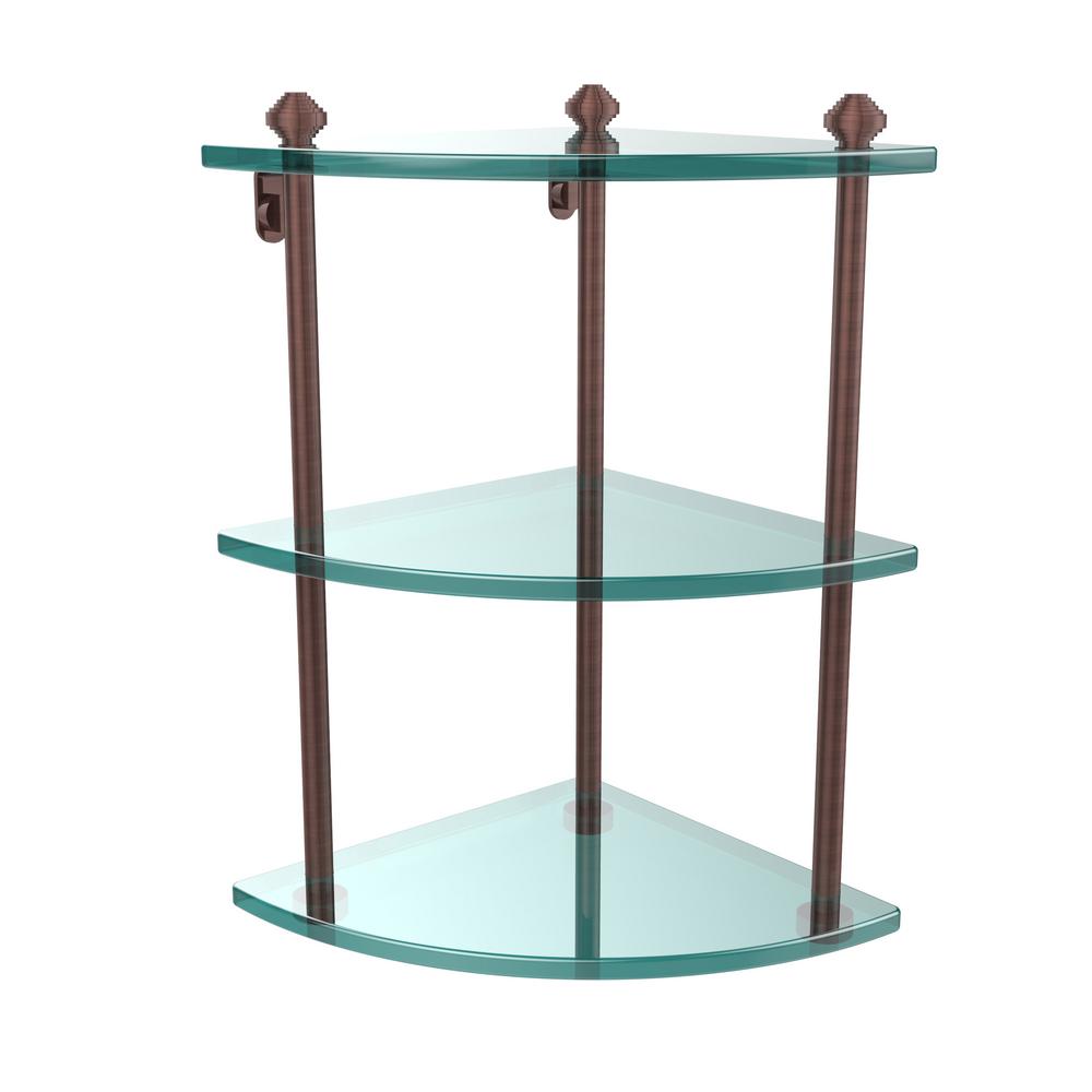 Allied Brass Southbeach Collection 8 In 3 Tier Corner Glass Shelf In Antique Copper Sb 6 Ca The Home Depot