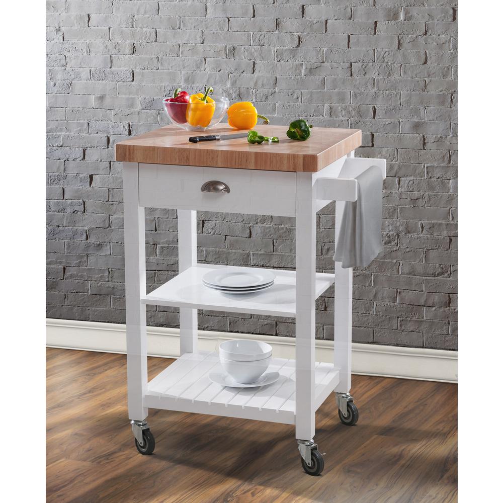 Hampton Bay Bedford White Kitchen Cart With Butcher Block Top