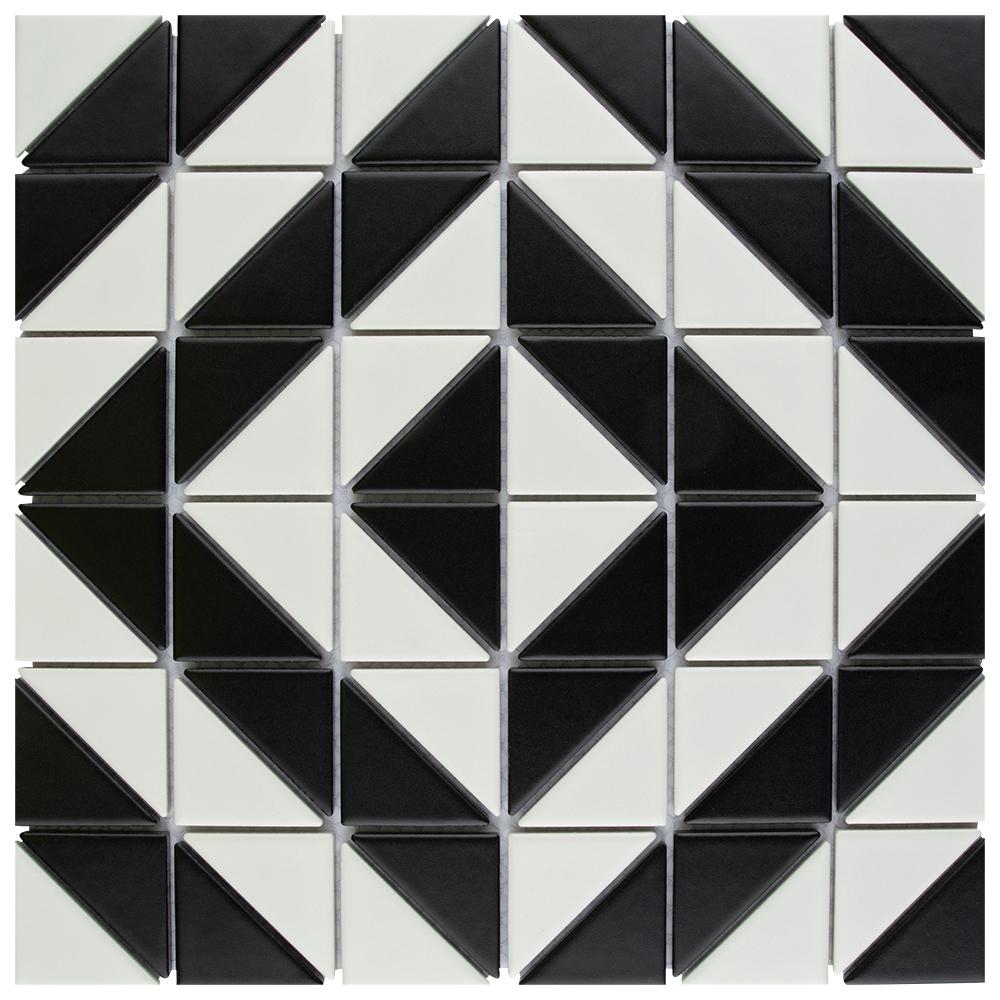 Merola Tile Tre Duel Boomerang White And Black 10 3 4 In X 6 Mm Porcelain Mosaic Merola Tile Tre Duel Boomerang White And Black 10 3 4 In X 6 Mm Porcelain Mosaic