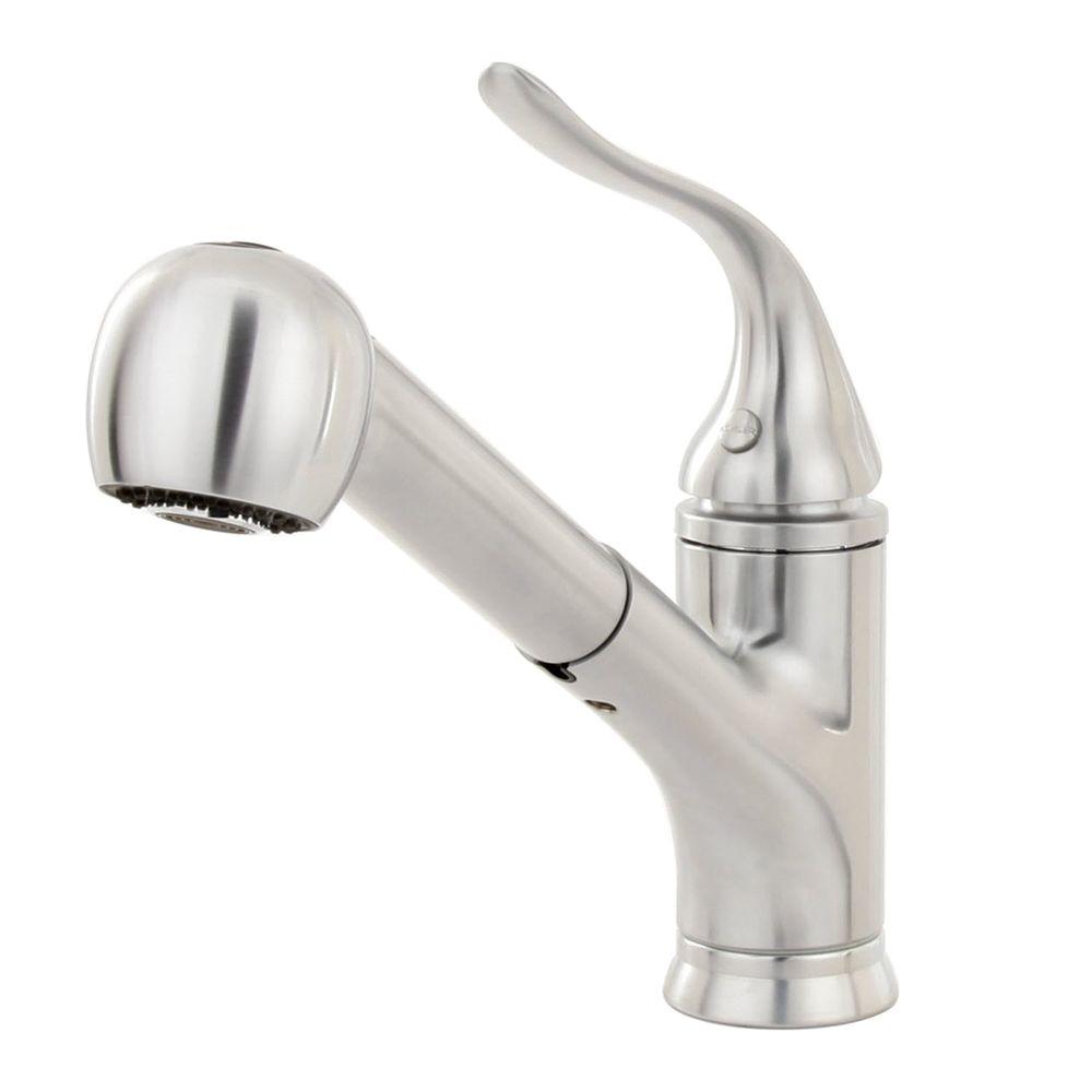Kohler Coralais Single Handle Pull Out Sprayer Kitchen Faucet With Masterclean Sprayface In Brushed Chrome