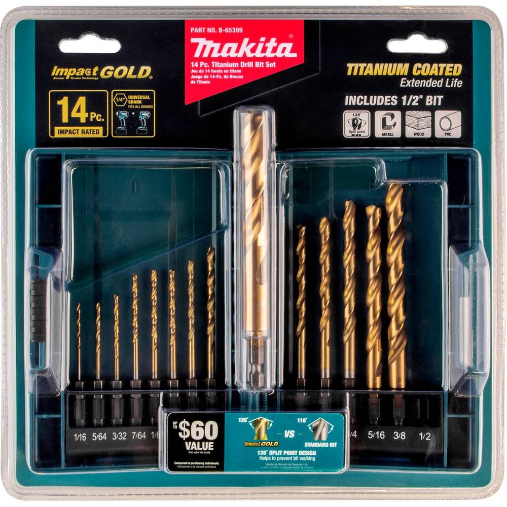 MAKITA Impact Gold Titanium Drill Bit (14Pcs) Set 1/4" Hex Shank Metal