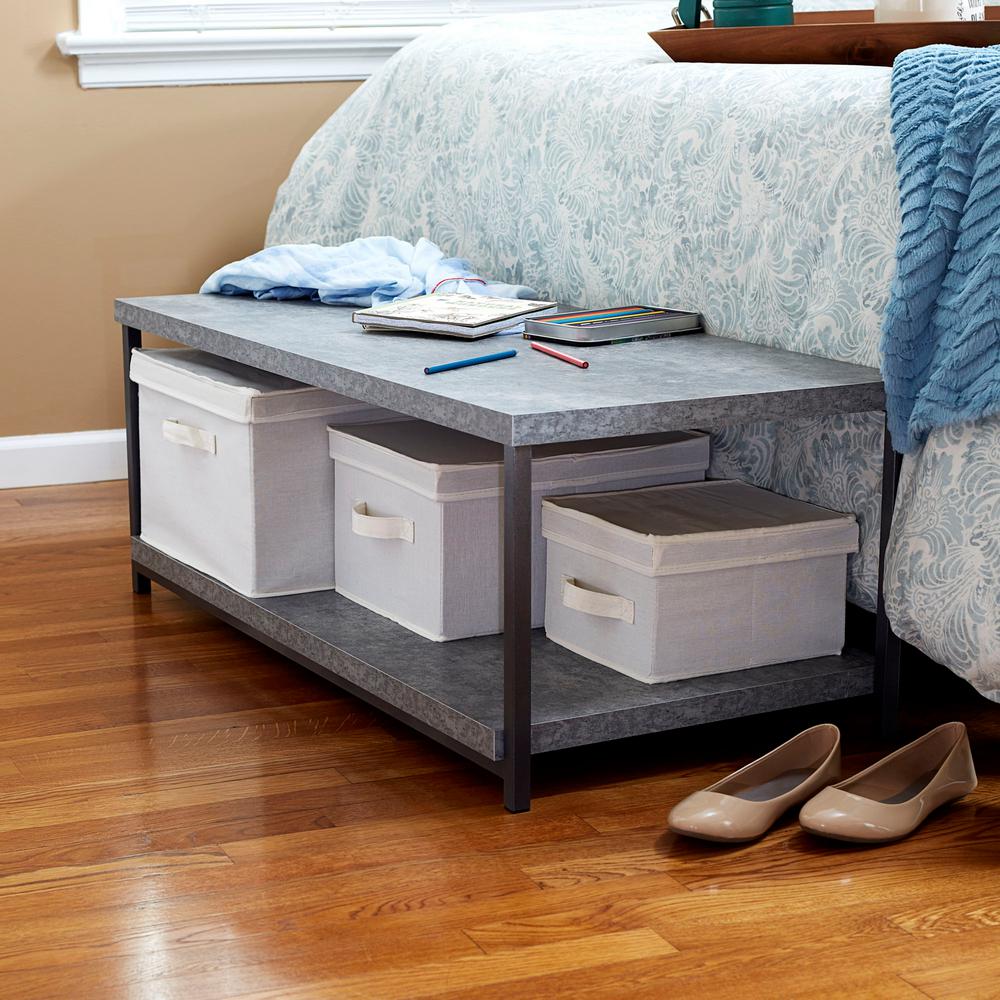 Gray Slate Faux Concrete Coffee Table With Storage Shelf Gray Slate Faux Concrete Coffee Table With Storage Shelf