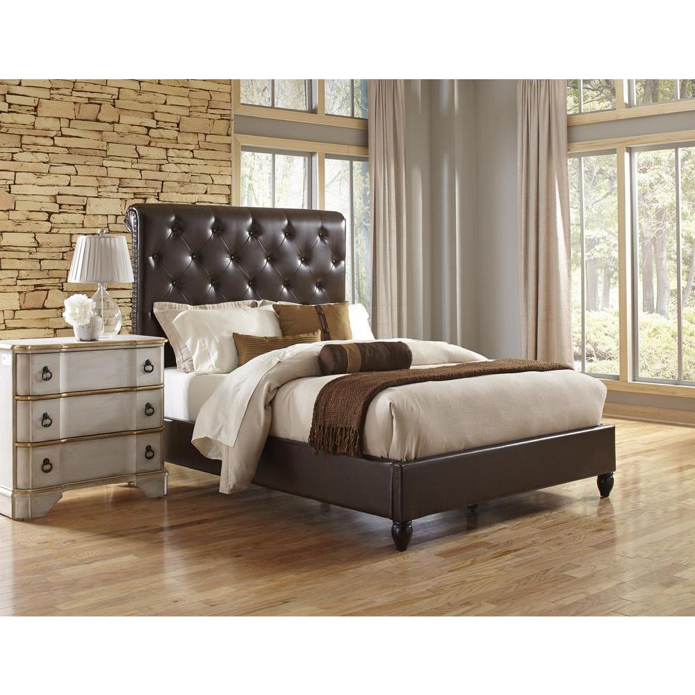 Queen Fabric Beds Headboards Bedroom Furniture The Home Depot All In 1 Brown Queen Sleigh Bed