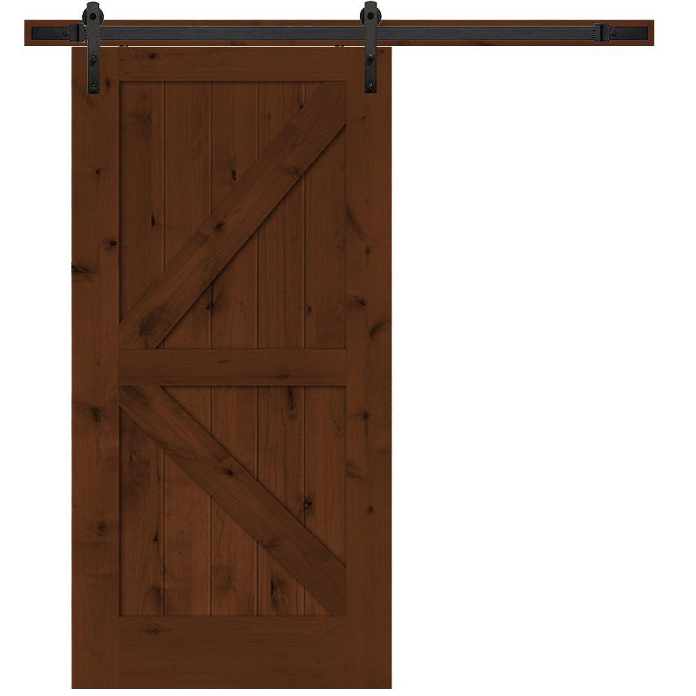 Steves Sons 42 In X 84 In Rustic 2 Panel Stained Knotty Alder Interior Sliding Barn Door Slab With Hardware