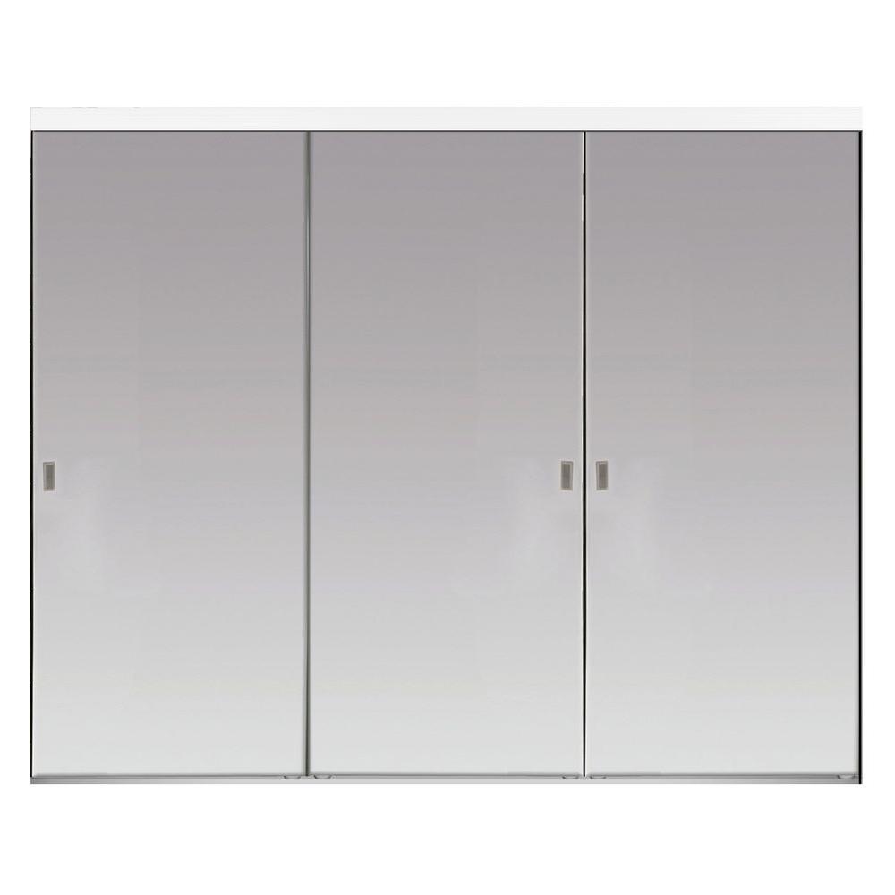 120 In X 80 In Polished Edge Backed Mirror Aluminum Frame Interior Closet Sliding Door With White Trim