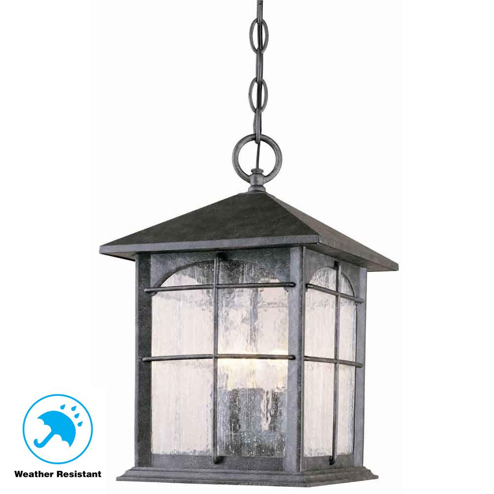Classic Hampton Bay Incandescent Outdoor Lighting Hanging Mount Aged Iron 3 Light Outdoor Lantern