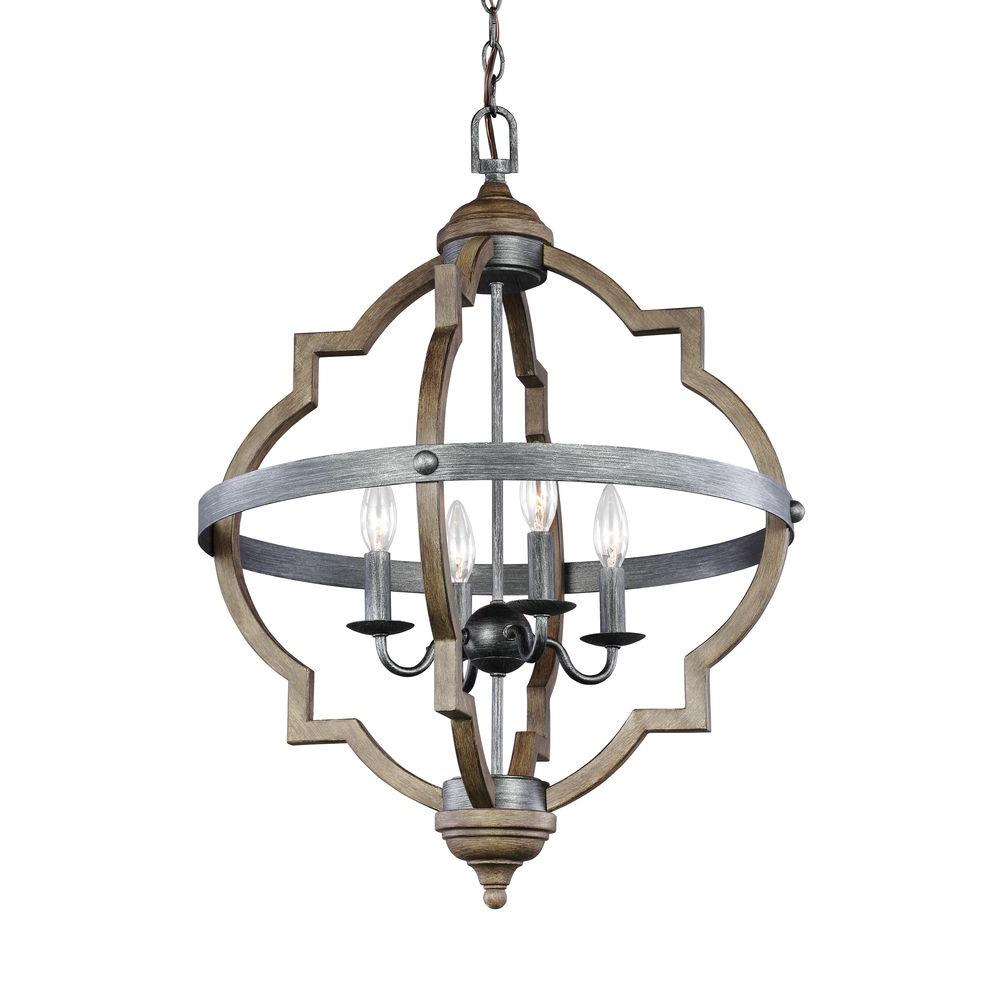 Rustic Pendant Lights Lighting The Home Depot W 4 Light Weathered Gray And Distressed Oak Hall