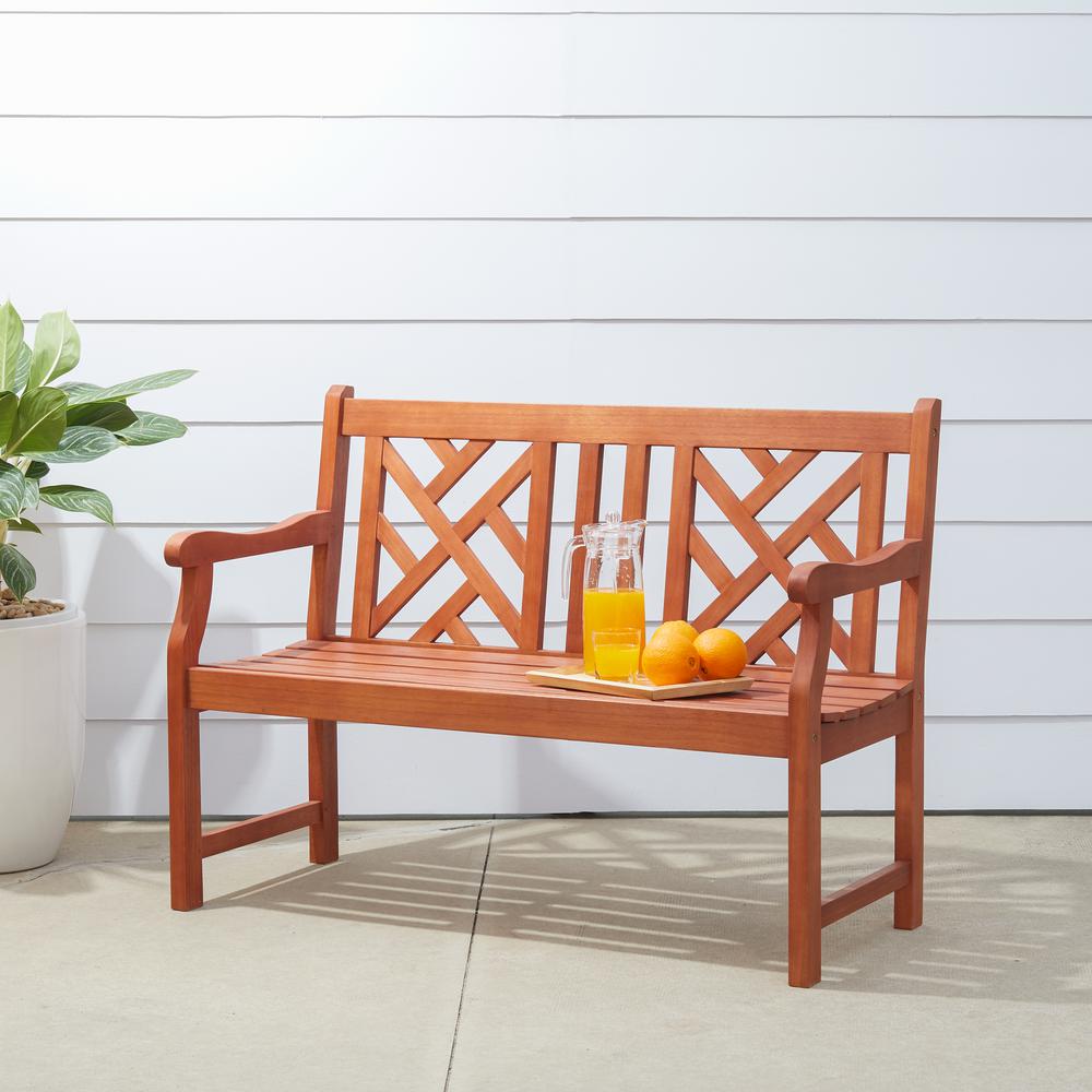 Vifah Atlantic Eucalyptus Herringbone Back Patio Bench V445e The