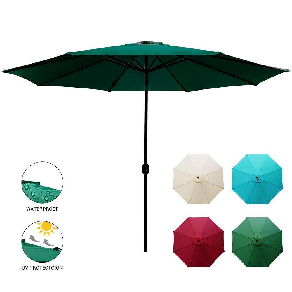 Laurel Canyon 11 Ft Market Patio Umbrella Table With Push Button Tilt And Crank In Dark Green Hd118dg The Home Depot